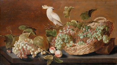 静物与鹦鹉，c.1640 作者 Roloef Koets