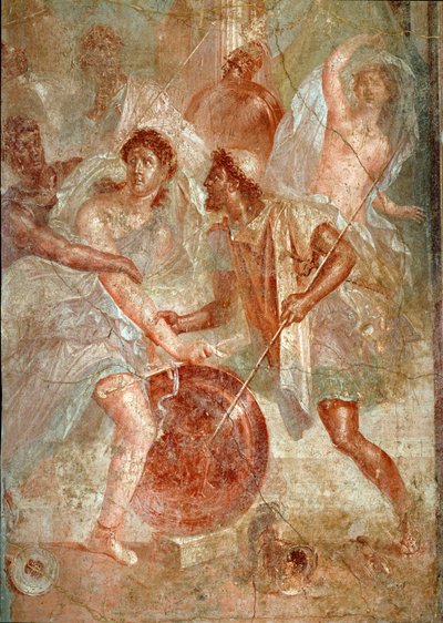 Achilles, disguise in women, is recognized by Ulysses among the daughters of Lycomede a Scyros Fresco of Pompei. 1st century AD. Dim. 145,5x137,5 cm Naples, national archeological museum - Roman Art. Violent struggle between the people of Pompeii and Nocer 作者 Roman