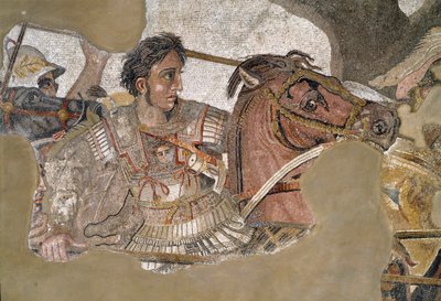 亚历山大大帝（356-323 BC）骑着他的马Bucephale。庞贝城农神之家的马赛克 作者 小说