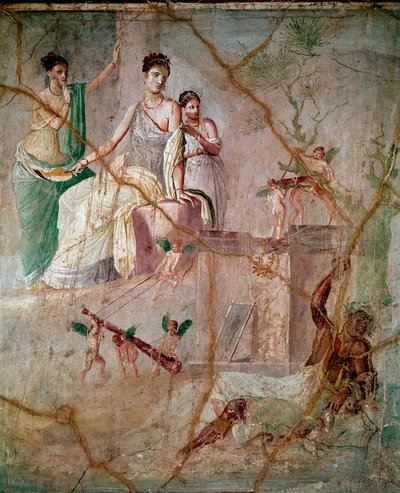 赫拉克勒斯和欧姆法勒（hercules and Omphale）来自庞贝的第三代庞贝风格的罗马壁画（Fresco from Pompeii）公元40-60年 Dim 88x103 cm 保存于意大利那不勒斯国家考古博物馆 作者 小说