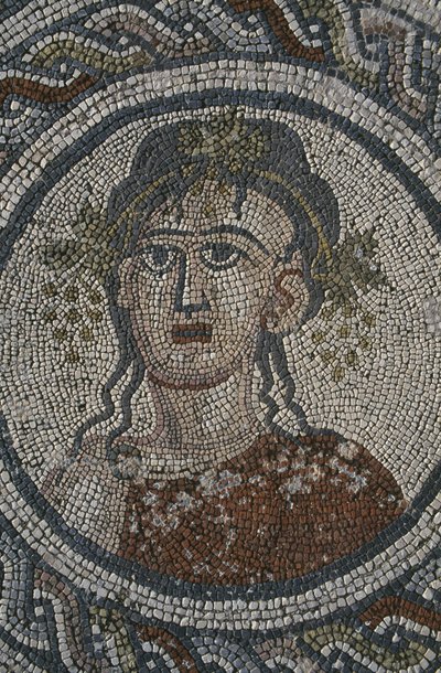 马赛克描绘四季，&39;Dionysos&39;的房子，细节，头（马赛克） 作者 小说