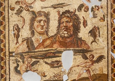 Oceanus 和 Tethys，来自土耳其 Harbiye 古代达芙妮的马赛克。 公元 4 世纪的罗马文明 作者 小说