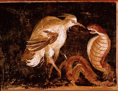 Roman Art: “” Fight between a heron and a cobra”” Roman fresco from the house of the Epigrams, Pompei, Italy (Fight between a heron and a cobra, fresco from the casa degli Epigrammi, Pompeii) 60-80 A.D. 作者 小说