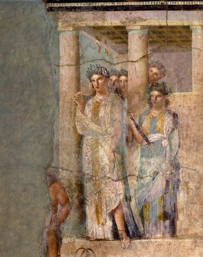 罗马艺术：“Iphigenie en Tauride”壁画出自 Lucretius Frontone 的大师之手。 1世纪。 来自庞贝。 尺寸 118x81 厘米 那不勒斯，国家考古博物馆 - 罗马艺术：陶里斯的伊菲革涅亚。 壁画归功于大师 Lucretius Frontone 作者 小说
