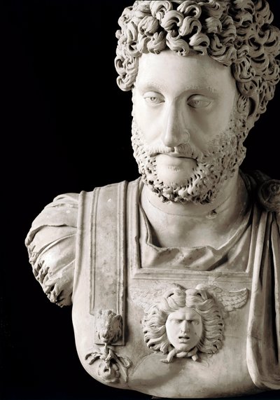 罗马艺术：“罗马皇帝康茂德（161-192）”大理石半身像 - Musei Capitolini Rome - 康茂德皇帝半身像（161-192） - 大理石雕塑 - Musei Capitolini，罗马，意大利 作者 小说