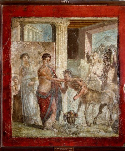罗马艺术：“半人马参加 Pirithoos（Pirithous）和 Hippodamia 的婚礼”来自庞贝遗址的罗马壁画。 公元 1 世纪（壁画） 作者 小说