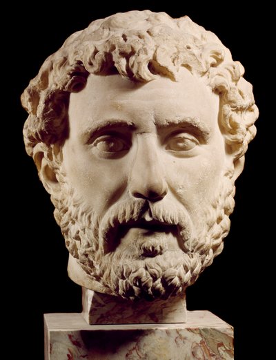 罗马艺术：罗马陡峭的 Antoninus Pius（公元 138-161 年）半身像，巴黎，卢浮宫 作者 小说