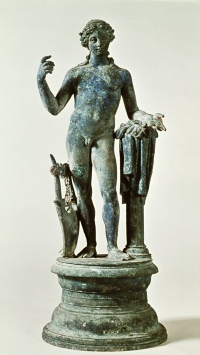 从红墙，庞贝城，c.30AD（青铜）的阿波罗雕像 作者 Roman