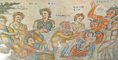 Hermes给Silenus介绍婴儿Dionysus。永恒之塔，帕福斯，塞浦路斯（马赛克） 作者 小说