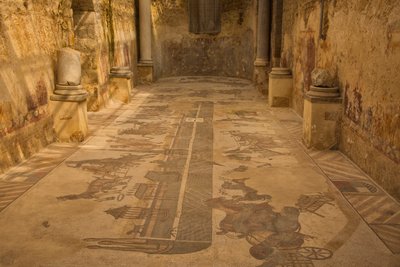 两个门厅，地板上的马赛克，Romana del Casale别墅，Armerina广场，意大利西西里岛（照片）。 作者 小说