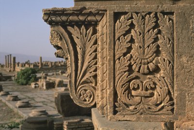 雕刻装饰的建筑片段，Sertius市场，高帝国时期（公元前27年 - 公元395年） 作者 Roman Imperial Period