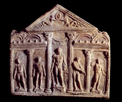 名为 Campana 的装饰性兵马俑牌匾，代表着一座寺庙，其中心有赫拉克勒斯 (Hercules) 的雕像。 古罗马。 巴黎，卢浮宫博物馆 作者 罗马罗马