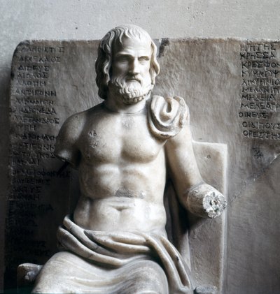 欧里庇得斯，希腊悲剧诗人。 （罗马帝国大理石）巴黎卢浮宫。 作者 Roman Roman