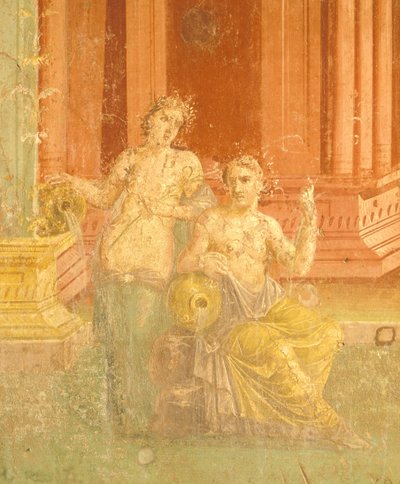 红色背景第四庞贝风格的壁画，Pinario Ceriale 之家，庞贝，坎帕尼亚，罗马文明 作者 罗马罗马