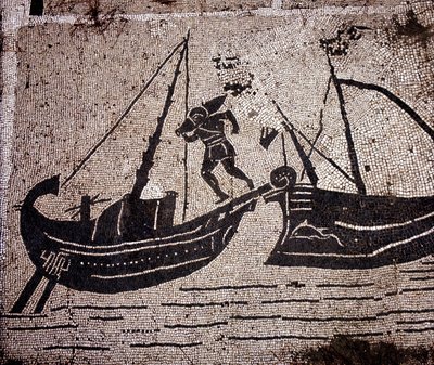 Ostia (Ostia) Ancient, Mosaic of the Place des Corporations. Loading a boat. 作者 罗马罗马