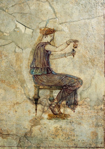 罗马文明，壁画描绘女孩倒香水，来自庞贝 作者 Roman Roman
