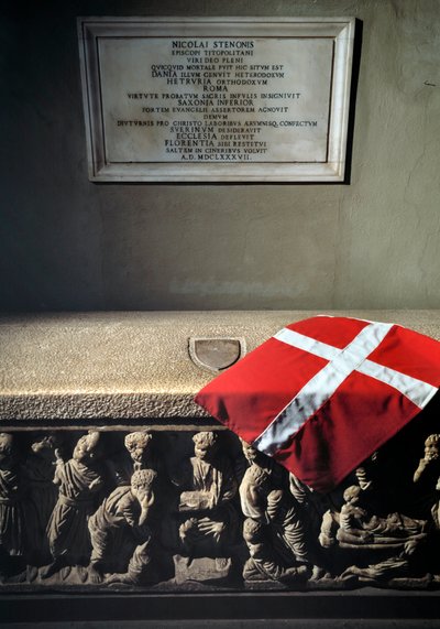 罗马石棺用作 Niccolo Stenone (Niels Stensen 或 Steensen) (1638-1686) 的坟墓 解剖学家和地质学家 (罗马石棺用作斯滕森 (Nicolai Steno) 的坟墓) 佛罗伦萨，圣洛伦佐教堂 (圣劳伦斯教堂) 意大利 作者 罗马罗马