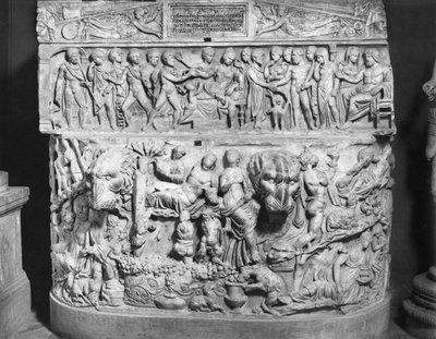 描绘 Alcestis 之死的石棺（大理石）（黑白照片） 作者 罗马罗马
