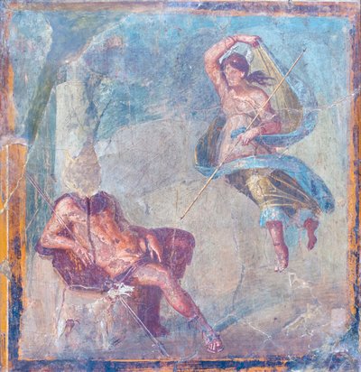 塞勒涅与恩底弥翁，公元 62-79 年，来自赫库兰尼姆（壁画） 作者 罗马罗马