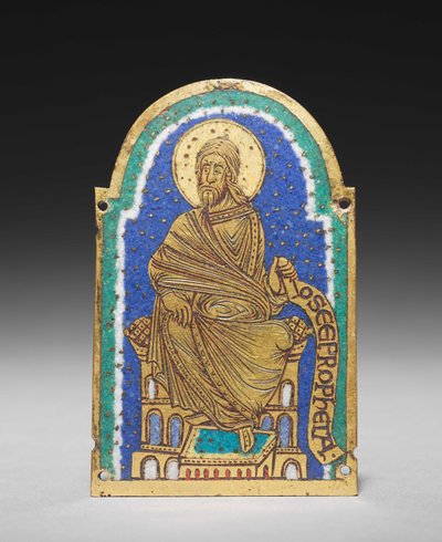 匾额。坐着的先知，来自灵位神殿。Osea (Hosea), 约1170-1180 (铜镀金, 珐琅彩) 作者 罗马式