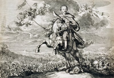 在1674年的Chocim战役中赞美John Sobieski III（1629-96） 作者 罗曼·德·豪格