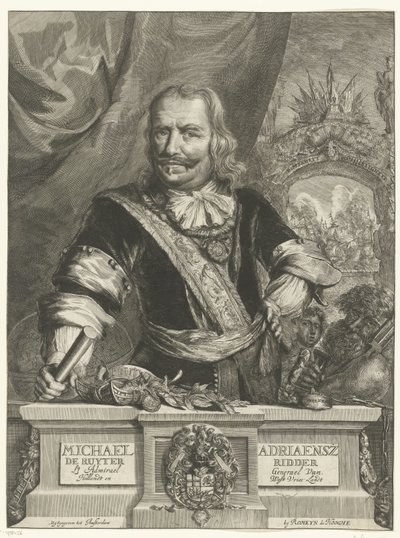 米歇尔-德鲁伊特肖像
Michael Adriaensz de Ruyter Ridder Lt Admirael generael Van Hollandt en West Vrieslandt（物品上的标题） 作者 罗曼·德·豪格