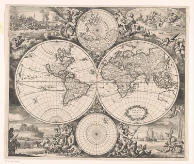 带有四元素寓言的世界地图
Nova totius terrarum orbis tabula（物体上的标题） 作者 弗雷德里克·德·威特