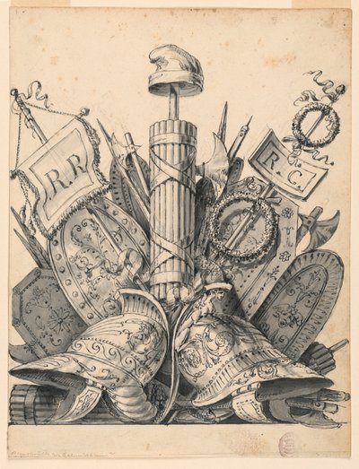 绘图，武器奖杯，1830-1850 年 作者 罗莫洛·阿奇里·利夫拉尼