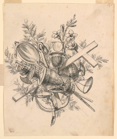 绘画，带有美德象征的奖杯，1830-1850 年 作者 罗莫洛·阿奇里·利夫拉尼