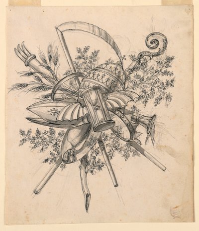 素描，带翼沙漏奖杯，1830-1850 年 作者 罗莫洛·阿奇里·利夫拉尼