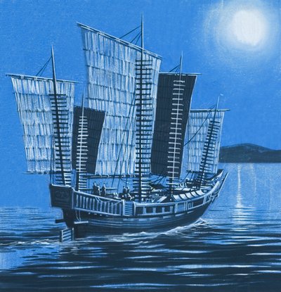 中国船（纸上水粉画） 作者 罗恩·恩布尔顿