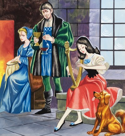 白雪公主为父亲弹琴（水粉画，纸本） 作者 罗恩·恩布尔顿