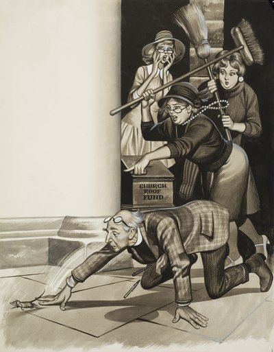 牧师和女人》（水粉画，纸本） 作者 罗恩·恩布尔顿