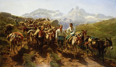西班牙横渡比利牛斯山脉的穆勒特人，1857年 作者 粉红色的快乐