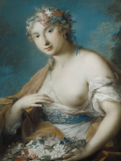 植物区系，一半长，拿着一篮子花， 作者 Rosalba Giovanna Carriera