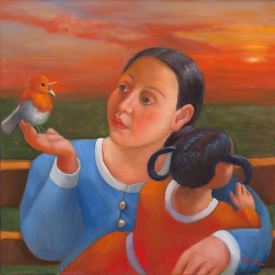 共度夕阳》，2022 年（布面油画） 作者 罗斯玛丽·阿德科克