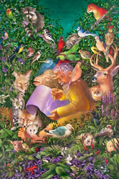 大洪水前的诺亚和动物》，2004 年（布面油画） 作者 罗斯玛丽·阿德科克