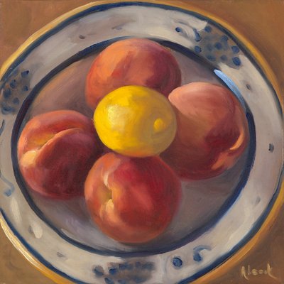 桃子和柠檬》，2016 年（布面油画） 作者 罗斯玛丽·阿德科克