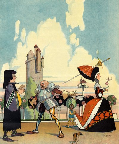 1400 年的样子"，1910 年 7 月《Puck》封面（彩色石版印刷）。 作者 罗斯·戈登