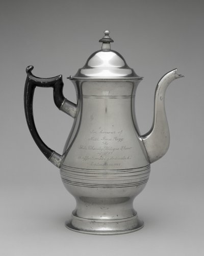 咖啡壶或茶壶，c。 1830-1870（锡，不明木材） 作者 罗斯威尔（袭击）格里森