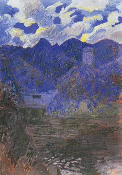 圣弗鲁托索的春天黎明，鲁巴尔多·梅雷洛 (1872-1922)，布面油画，98x69 厘米。 意大利，20 世纪。 作者 鲁巴尔多·梅雷洛