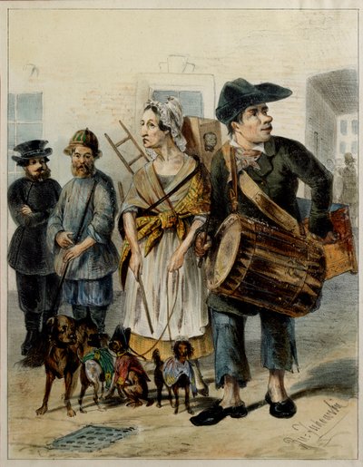 仆人带狗外出 - 鲁道夫-卡西米罗维奇-茹科夫斯基（1814-1886 年）的作品，纸上水彩和墨迹 作者 鲁道夫·卡西米罗维奇·茹科夫斯基