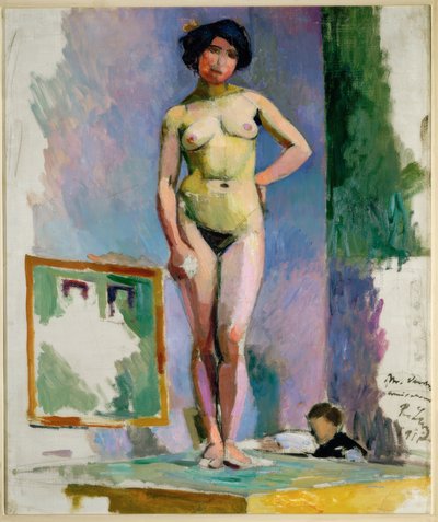 女性裸体站在桌子上 作者 Rudolf Levy