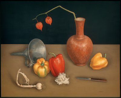 辣椒静物（刀，花瓶，灯笼花） 作者 鲁道夫·瓦克