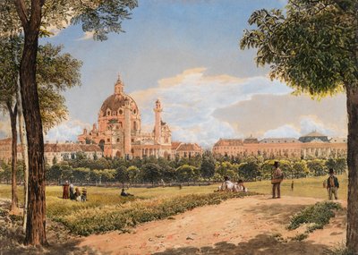 维也纳的圣查尔斯教堂和理工学院的景色，1831年。 作者 阿尔特的鲁道夫