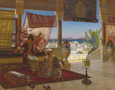 The Wool Spinners (Les fileuses de laine) par Ernst, Rudolf (1854-1932). Oil on wood, size : 79,5x100, , Private Collection 作者 鲁道夫·恩斯特