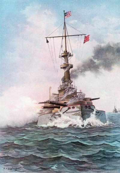 目标实践中的美国战舰印第安纳 作者 Rufus Fairchild Zogbaum
