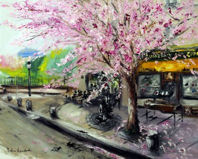 巴黎莎士比亚公司的樱花，2021 年（布面油画） 作者 鲁斯拉娜·莱万多夫斯卡