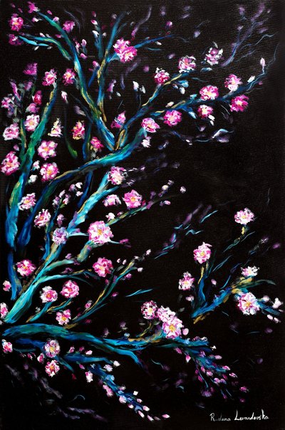 黑衣樱花，2024 年（布面油画） 作者 鲁斯拉娜·莱万多夫斯卡