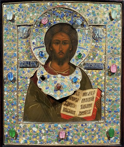基督Pantocrator，图标（镀金和景泰蓝珐琅框架面板上的蛋彩画） 作者 俄语学校